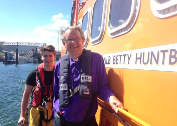 The Bishop of Durham, right, with Kyle Crosby, of Hartlepool RNLI.