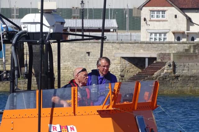 The Bishop of Durham, right, with Garry Waugh, of Hartlepool RNLI.