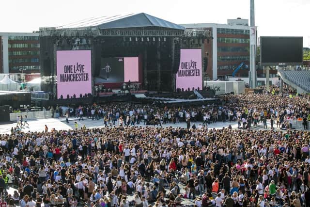 The crowd at the One Love Manchester benefit concert for the victims of the Manchester Arena terror attack at Emirates Old Trafford, Greater Manchester. Photo: Danny Lawson for One Love Manchester/PA Wire
