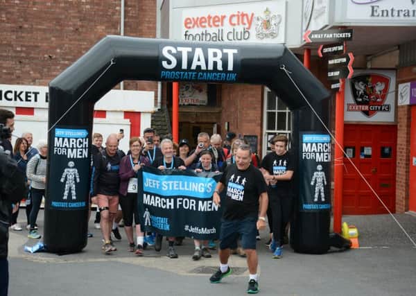 Jeff Stelling and fellow March for Men walkers get ready to set off on the first day of the event.
