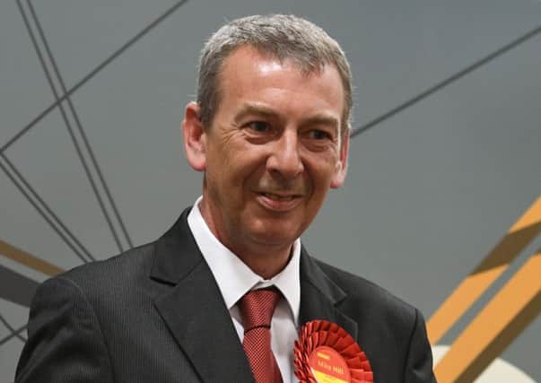 The new Labour MP for Hartlepool Mike Hill at the election declaration.