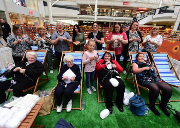 Knitters aged 7 - 85 years old were ut in Middleton Grange Shopping Centre, Hartlepool, on Saturday, doing a sponsired knit in aid of the Blue Light Babies charity.