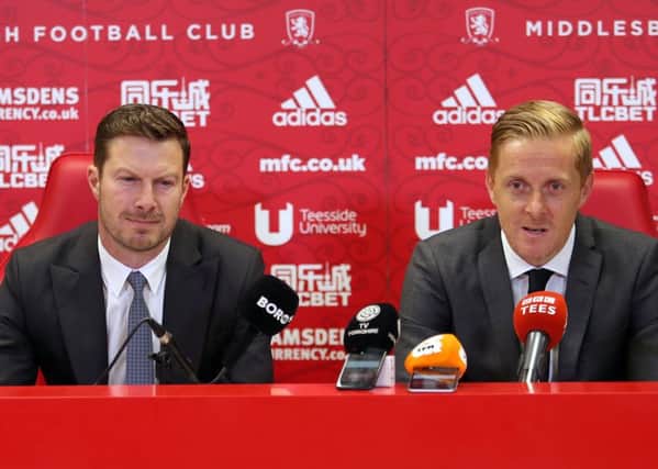 New Middlesbrough manager Garry Monk (right) is unveiled during a press conference.