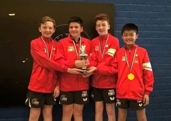 Joe Cope, second from right, and other members of the England Boys Table Tennis Team who won gold at the Cadet Six Nations tournament in the Netherla