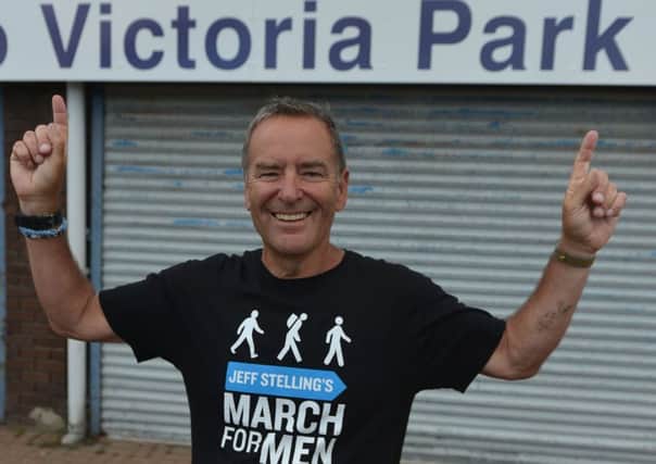 Jeff Stelling happy to be back at Victoria Park on the second last leg of his 2017 March for Men fundraising walk for Prostate Cancer UK. Picture by FRANK REID