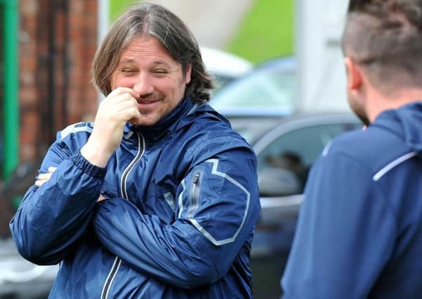 Hartlepool United boss Craig Harrison sees the funny side. Picture by FRANK REID