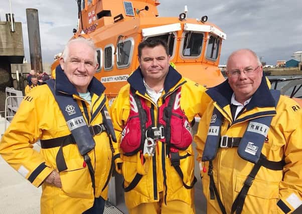 Hartlepool RNLI volunteers Tommy Price, Robbie Maiden and Mike Craddy who are to receive long service awards. Photo by RNLI/Tom Collins.