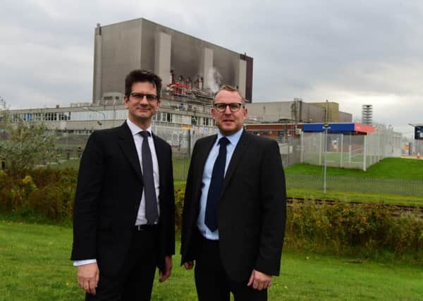 Minister at the Department for Exiting the European Union, Steve Baker (left) with Craig Dohring station director at Hartlepool Power Station.