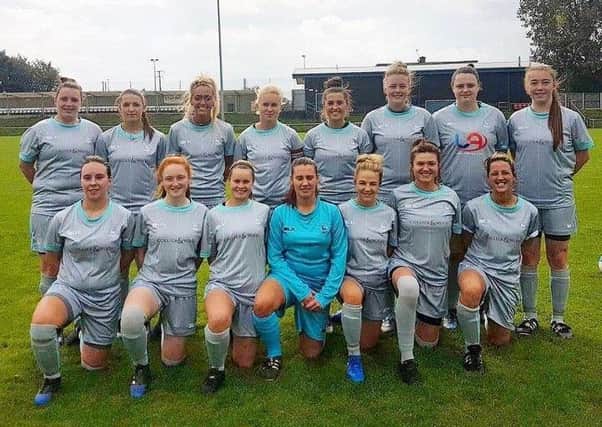 Hartlepool United Ladies, in their strip sponsored by Collier Wood, ahead of their league opener at Wakefield.