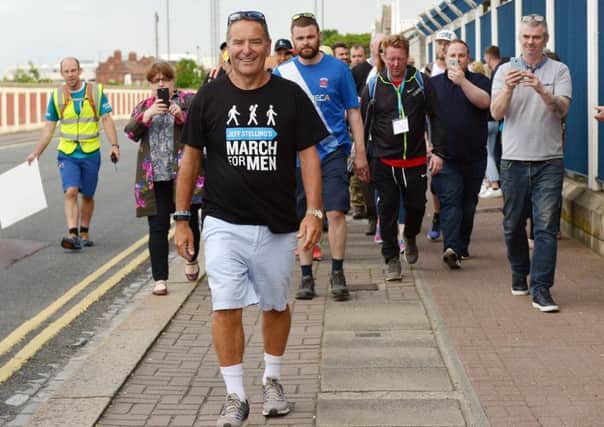 Jeff Stelling arriving at Victoria Park on the 2nd last leg of his 2017 March for Men fundraising for Prostrate Cancer UK. Picture by FRANK REID