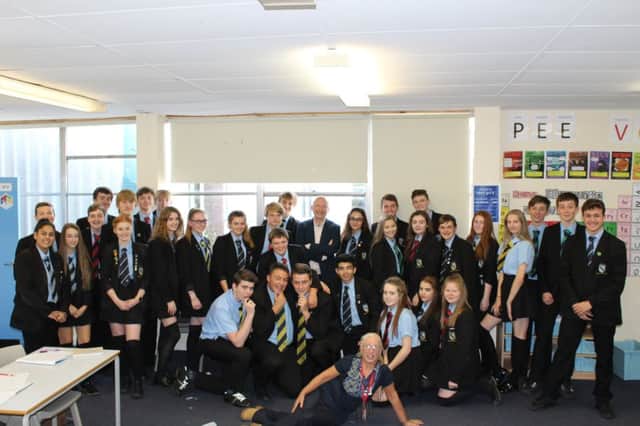 Stem students from High Tunstall College of Science and head of its maths faculty Angela Tait, front.