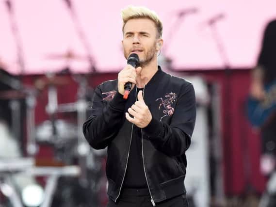 Gary Barlow performing during the One Love Manchester benefit concert for the victims of the Manchester Arena terror attack at Emirates Old Trafford. Picture by Dave Hogan