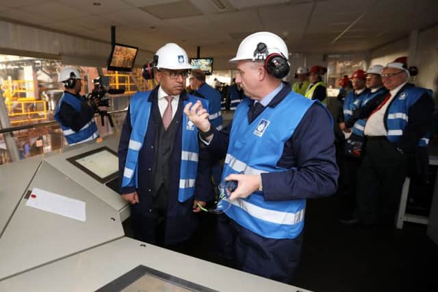 Executive Chairman Sanjeev Gupta taling to Liberty Steel Hartlepool MD Andrew Hill. Dave Charnley Photography