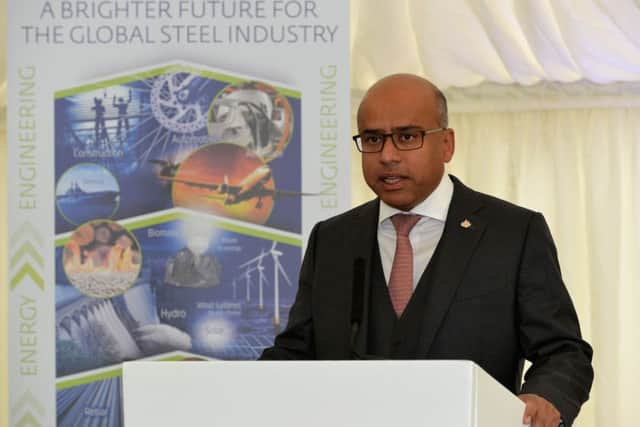 Sanjeev Gupta executive chairman GFC Alliance addresses guests at the Liberty Steel Hartlepool plant in Brenda Road. Picture by FRANK REID