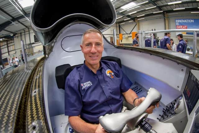 Bloodhound Project driver Andy Green inside the cockpit of the Bloodhound supersonic car