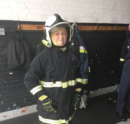 Trying out the fire fighting kit