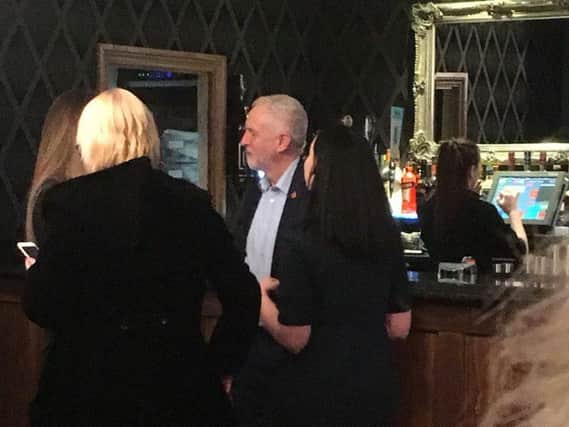 Jeremy Corbyn visits the Black Olive on Hartlepool Marina. Credit: Paul Frankland.