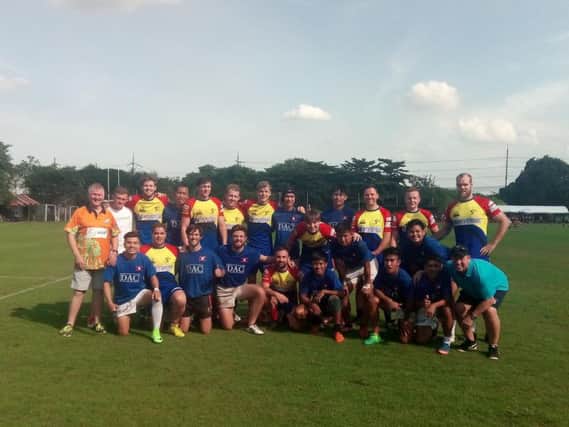 Hartlepool and Lao players after the Shield final, which Hartlepool won 19-5