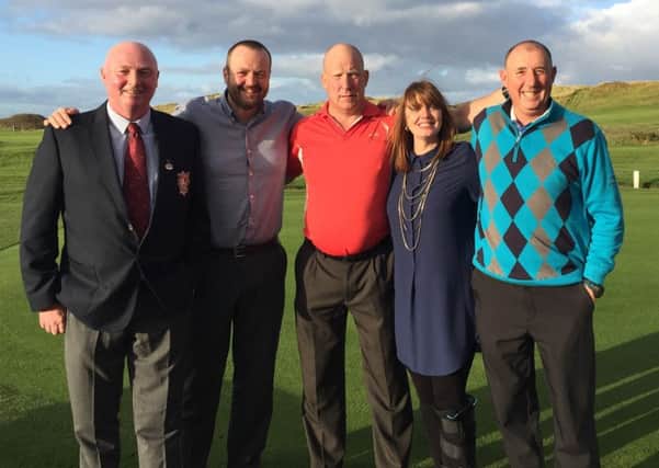 From left to right, golf club captain Neal Thornley, Alice House Hospices Greg Hildreth, golf club member and runner Ian Evans, runner Joanne Patterson and golf club member and runner Colin Pearn.