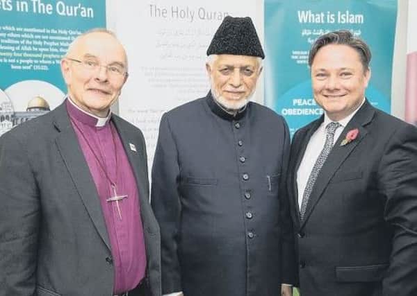 Bishop of Jarrow the Rt Rev Mark Bryant, Maulana Ataul Mujeeb Rashed  imam of London Mosque and Iain Wright at last year's Peace Seminar in Hartlepool