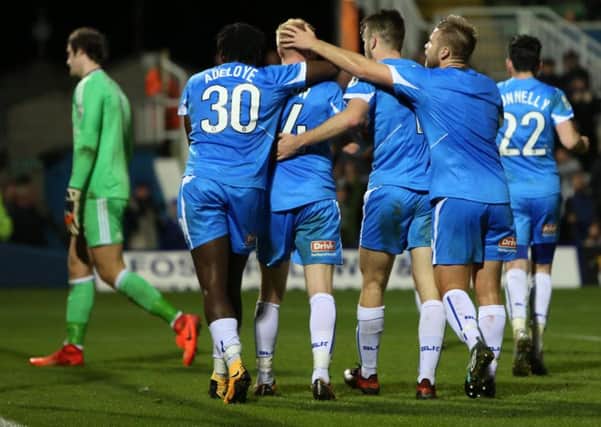 Pools celebrate 
Conor Newton putting the side 4-0 up.
Picture: TOM BANKS