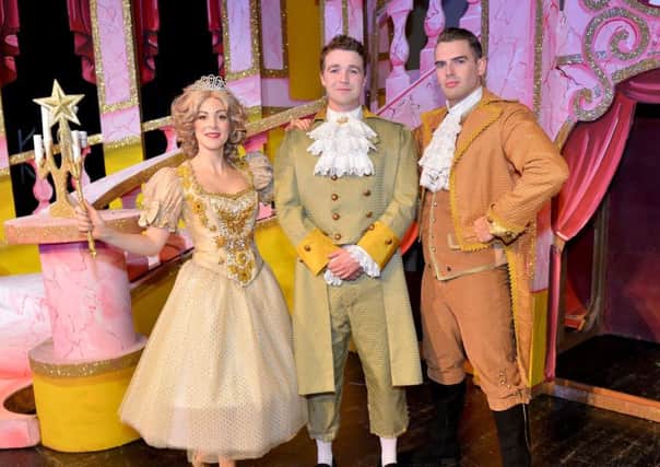 (left to right) Fairy Godmother ( Victoria Holtom) Prince Charming (Ben-Ryan Davies) and Dandini (Kurtis Stacey)  In Cinderella, at the Billingham Forum Theatre. Picture by FRANK REID