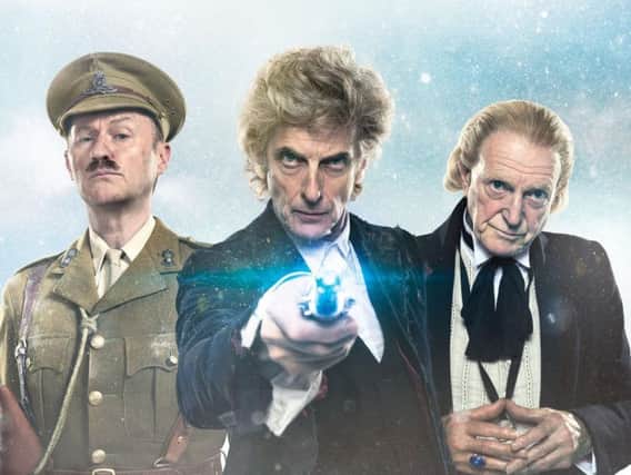 A photo publicising the new Doctor Who Christmas special with Mark Gatiss, left, current doctor Peter Capaldi, centre, and David Bradley as the original doctor.