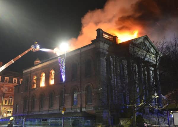 The Wesley building on fire. Picture by Tom Collins