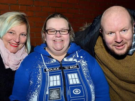 (left to right) Debbie Isgate, Sarah Kitchen and Anthony Isgate on the Dr Who red carpet.