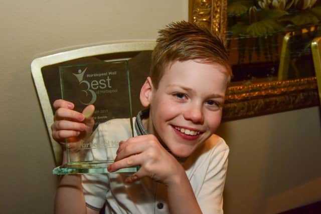 Alfie Smith with his Child of Courage Award at the Best of Hartlepool Awards 2017.