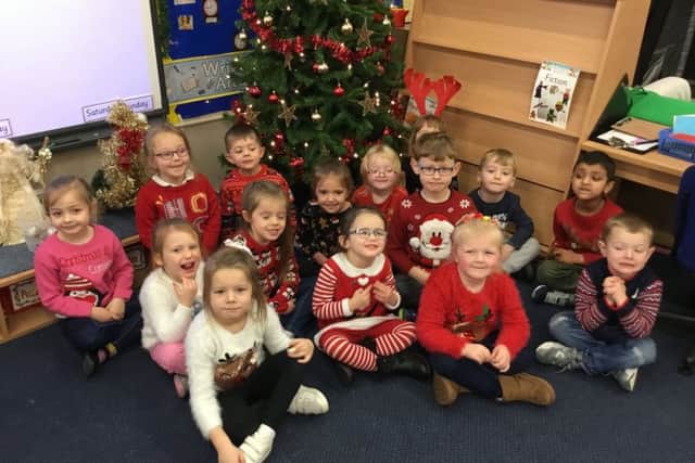 Looking smart in their Christmas jumpers at St Bega's.