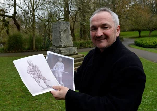 Stephen Close with drawings of the proposed replacement Boer War statue hoped for Ward Jackson Park  Picture by FRANK REID