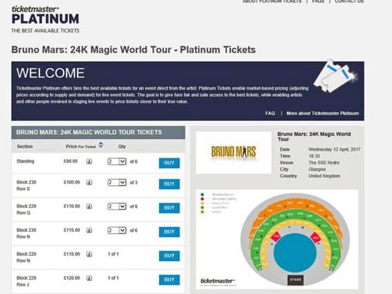A screen grab from the Ticketmaster Platinum website.
