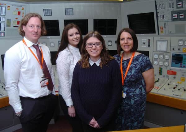 Finance graduate Ella Bloomfield(second left)and enviromental science graduate Charlotte Mc Kenna with Strategic outage Manger Brian Matthews and Continuous Improvement Manager Heather Barton.