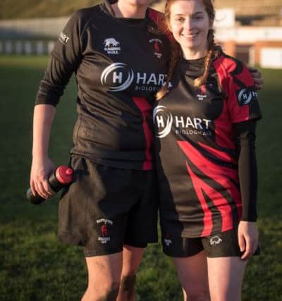 Emma Kier (left) and Alex Muller-Nicholson (right) playing for Hartlepool Ladies RFC. Picture courtesy of Laurence Sweeney Photography.