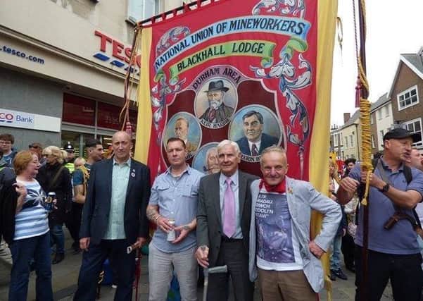 Barry Chambers (left) with the Blackhall Colliery banner