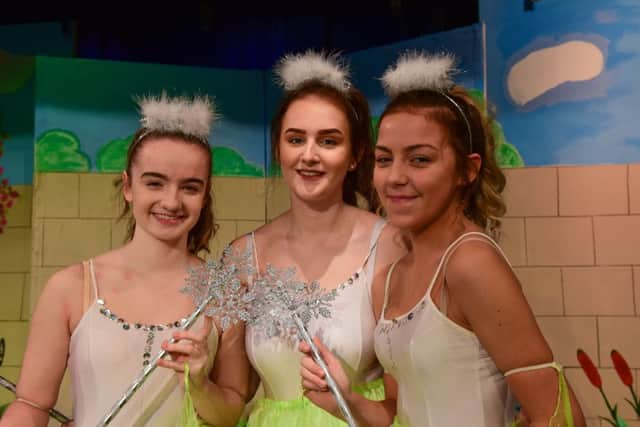 Cast of the latest production by the Blackhall Community Drama Group, panto Sleeping Beauty. (L-R) Megan Price, Jess Green and Charlotte Burn who play the fairies.