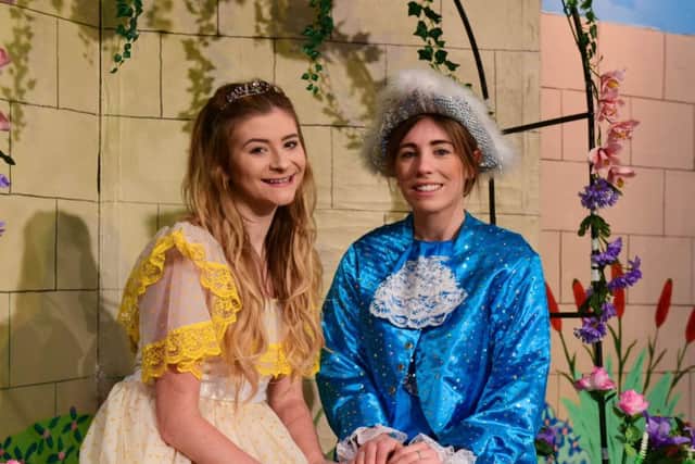 Cast of the latest production by the Blackhall Community Drama Group, panto Sleeping Beauty.  Sleeping Beauty star  Francesca Hall and the Prince star Sarah Teasdale.