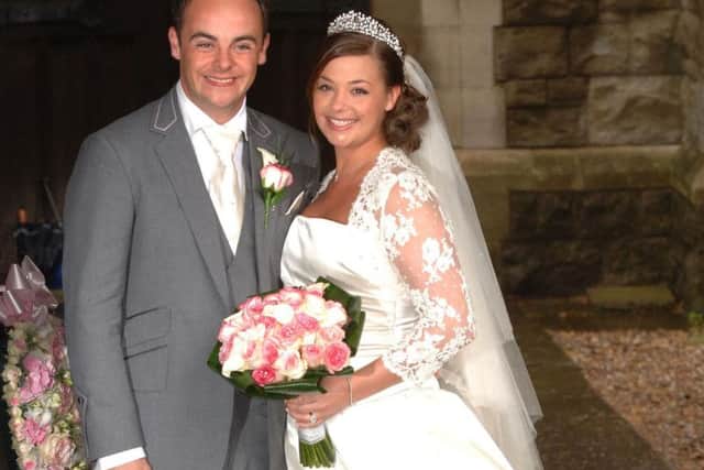Ant McParlin and Lisa Armstrong after their wedding. He has announced they are to split after 11 years of marriage.  Pic: PA.