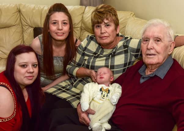 Five generations, (L-R) Amy Kelsey with daughter Lucy-Ann Robinson, Amy's mum Lisa Whiteside, Amy's nanna Ann Whiteside and Amy's great-granddad William Fothergill.