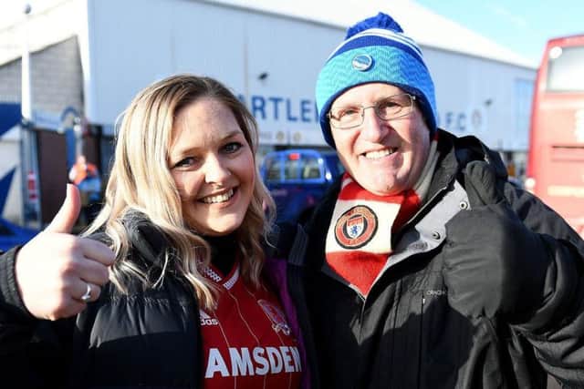 Helen Longstaff and her dad Jonathan before the Hartlepool United V Wrexham game.