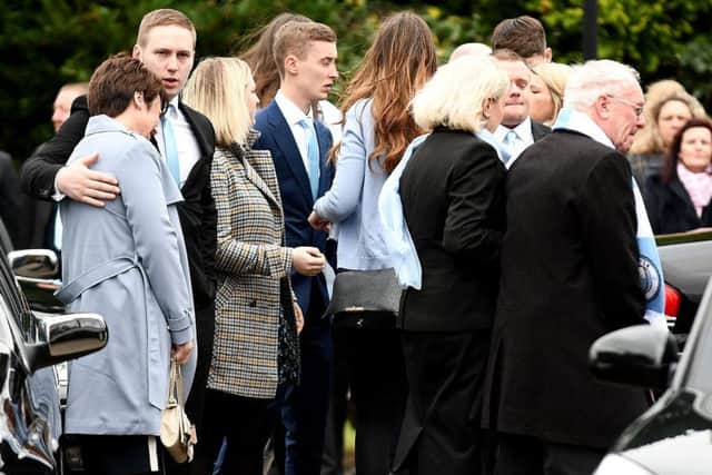 Family and friends make their way in to Stranton Crematorium. Pic: Frank Reid.