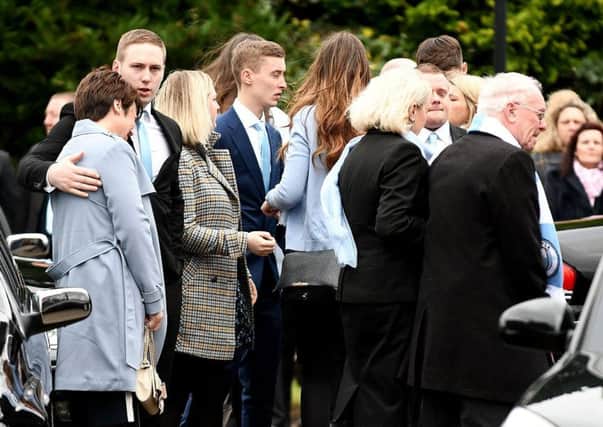 Family and friends make their way in to Stranton Crematorium. Pic: Frank Reid.