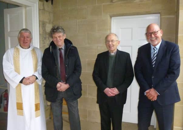 From left preacher, The Venerable Peter Robinson, Archdeacon of Lindisfarne, director of the Hospital of God David Granath, celebrant - Reverend Michael Unwin, chair of the Hospital of God, Michael Poole