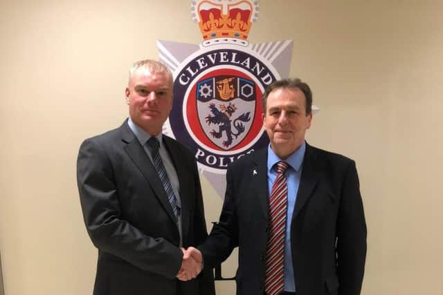 The new chief constable of Cleveland Police Mike Veale, left, with police and crime commissioner Barry Coppinger.
