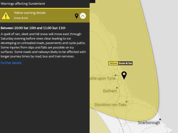 The Met Office has issued a yellow weather warning for the North East coast