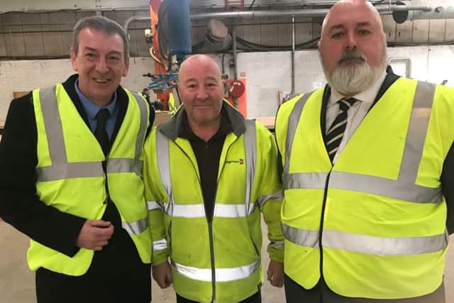 Mike Hill, left, with Kenny Shingles and Peter Bowes from Bridgman IBC Ltd.