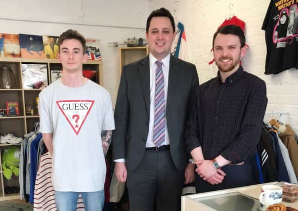 Mayor of Teesside Ben Houchen with (left) Tom Townsend and Robin Page of Atik Vintage.