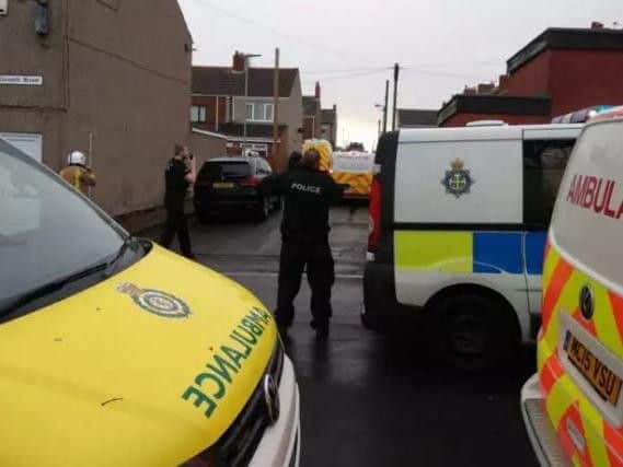 Emergency services responding to the roof top stand off in Blackhall. Photo: Rob Crute.
