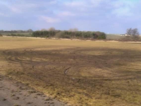 The damage caused to Shotton Airfield's grass runway.